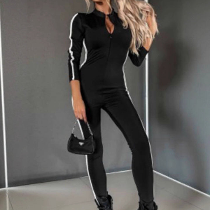 Dame Langermet Jumpsuit med høy krage og sømløst design Skjora