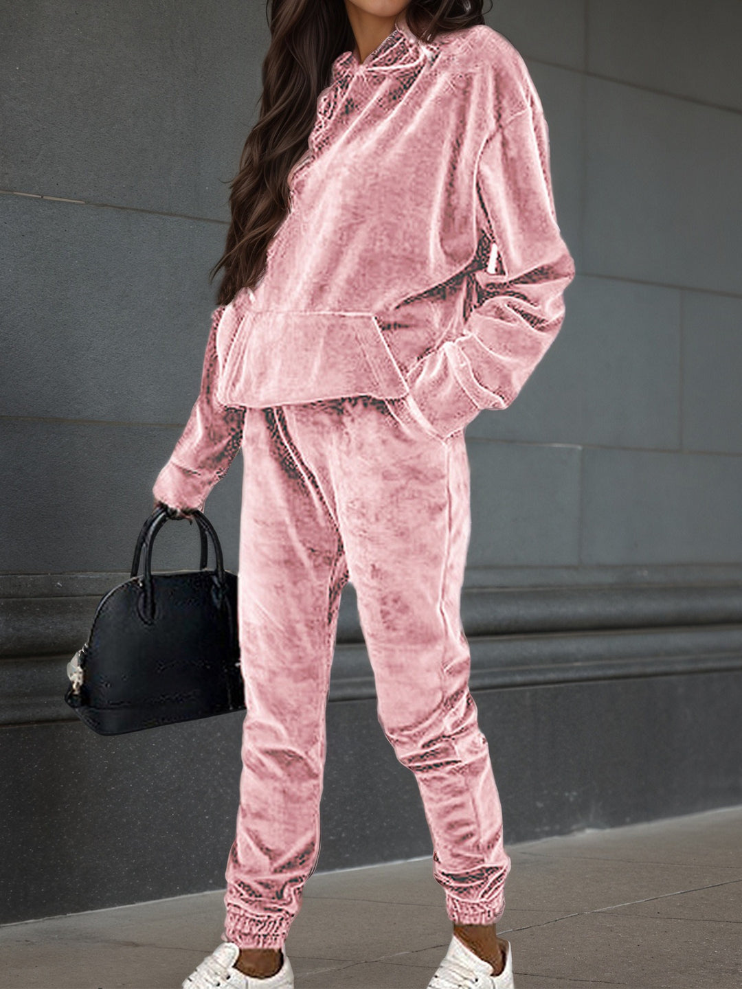 Klassisk fleece sett for damer med hette og elastisk midje Skjora