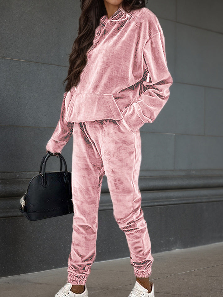 Klassisk fleece sett for damer med hette og elastisk midje Skjora