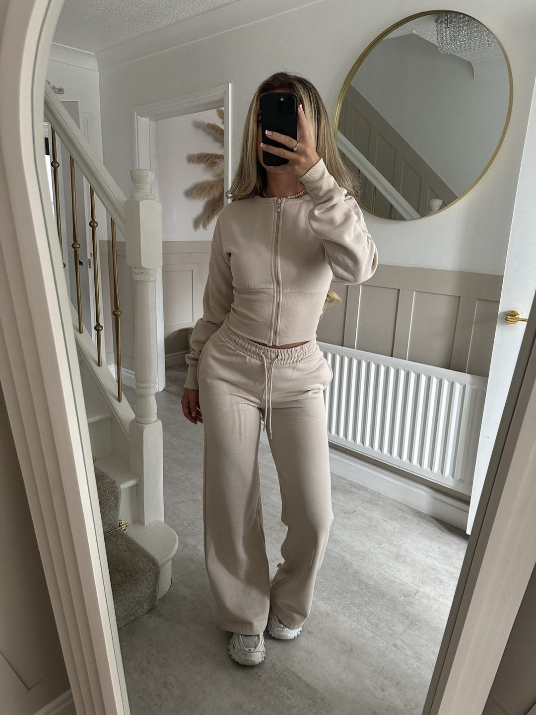 Dame Casual Cropped Hoodie og Joggebukse Sett med Elastisk Midje
