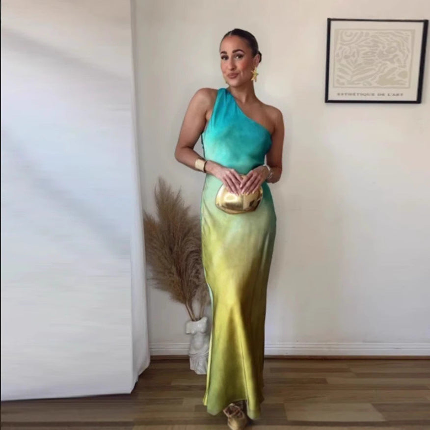 Dame Elegant Asymmetrisk Maxi Kjole med Mild Gradient og Behagelig Bærekomfort Skjora