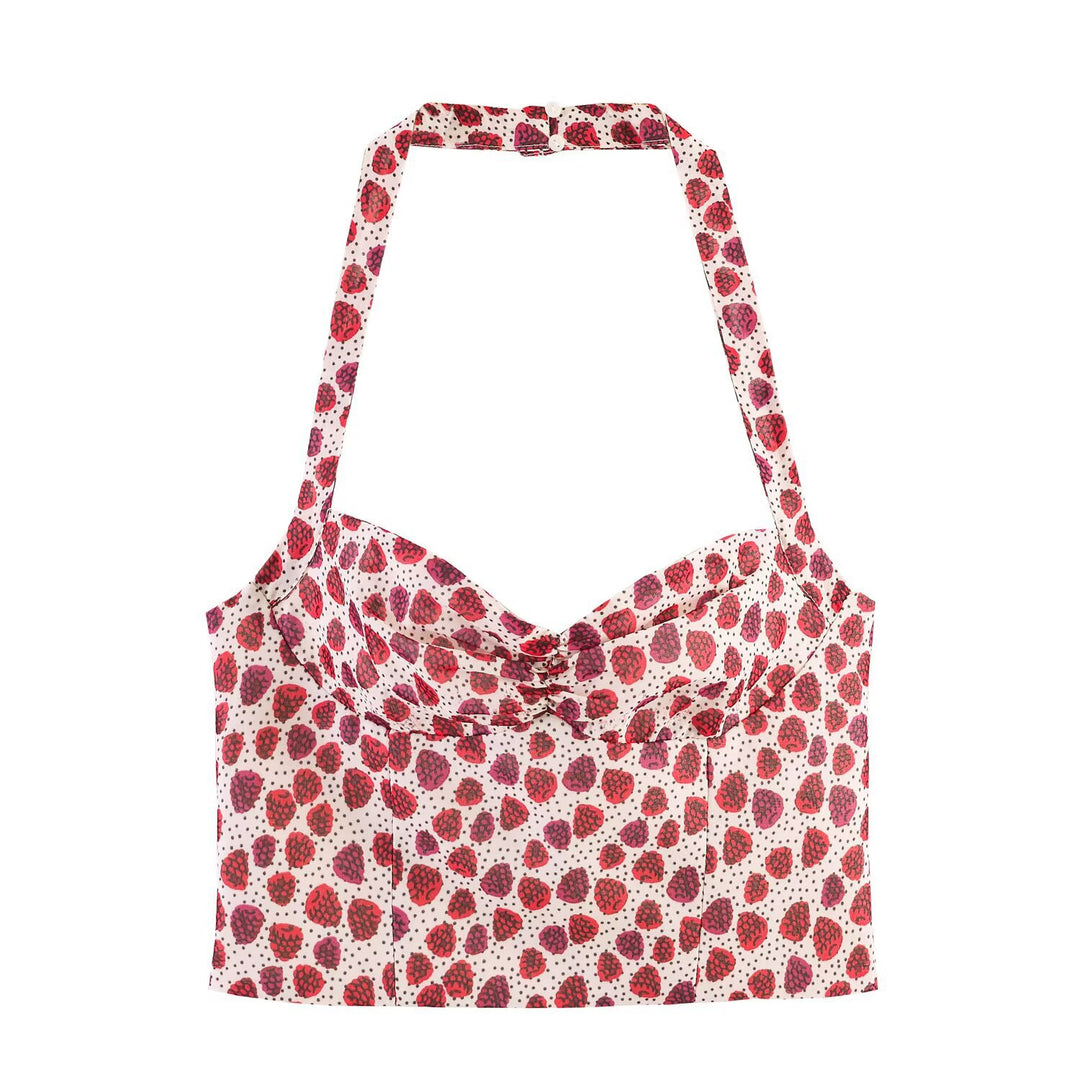 Dame Crop-Top i fruktig design med elegant omslagslukning Skjora