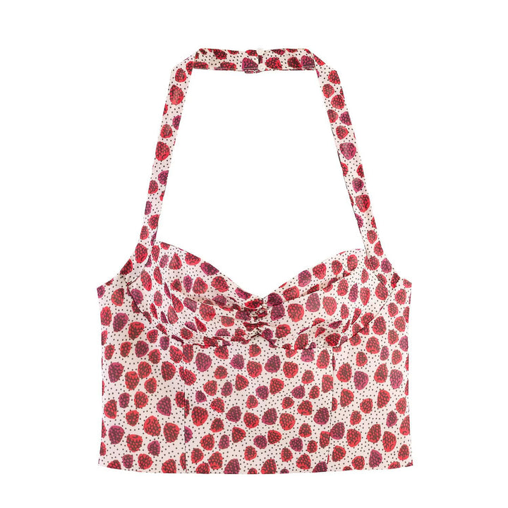Dame Crop-Top i fruktig design med elegant omslagslukning Skjora
