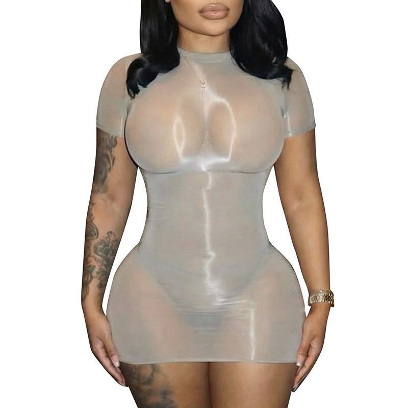 Dame gjennomsiktig Bodycon Mini-kjole Skjora