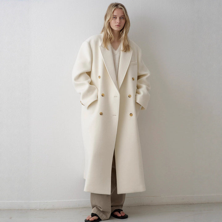 Damer Lenger Oversized-Kåpe med dobbel knappestolpe Skjora
