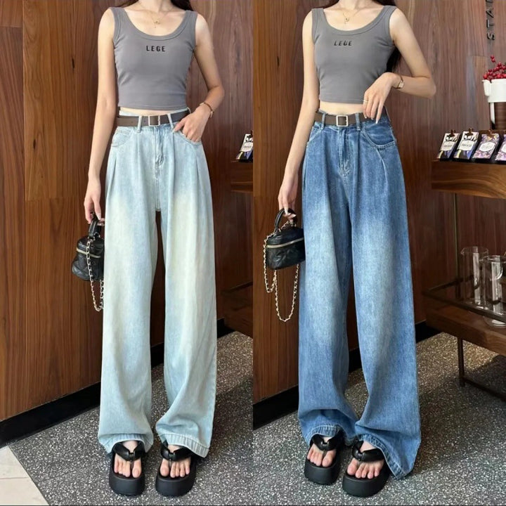 Kvinne bredsydde jeans med høy midje Skjora