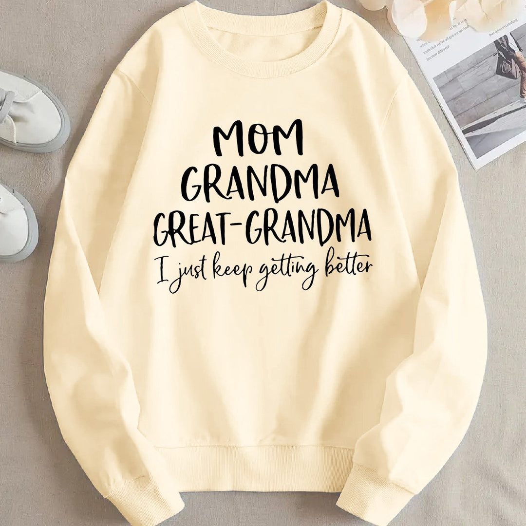 Dame sweatshirt med kreativ familieprint og komfortabel passform Skjora