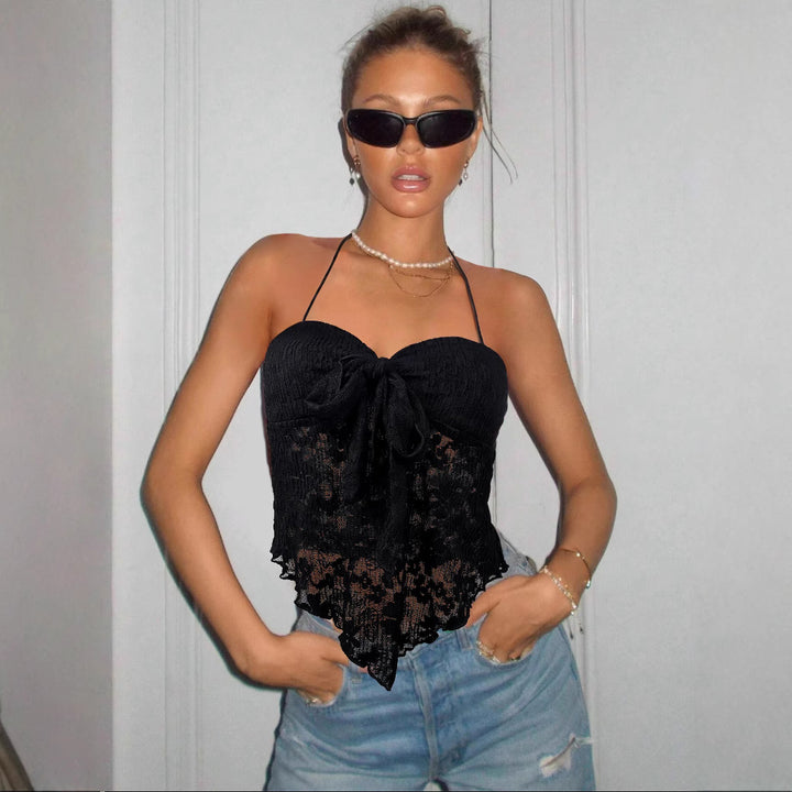 Dame Spets-bustier med bånd og transparent design Skjora