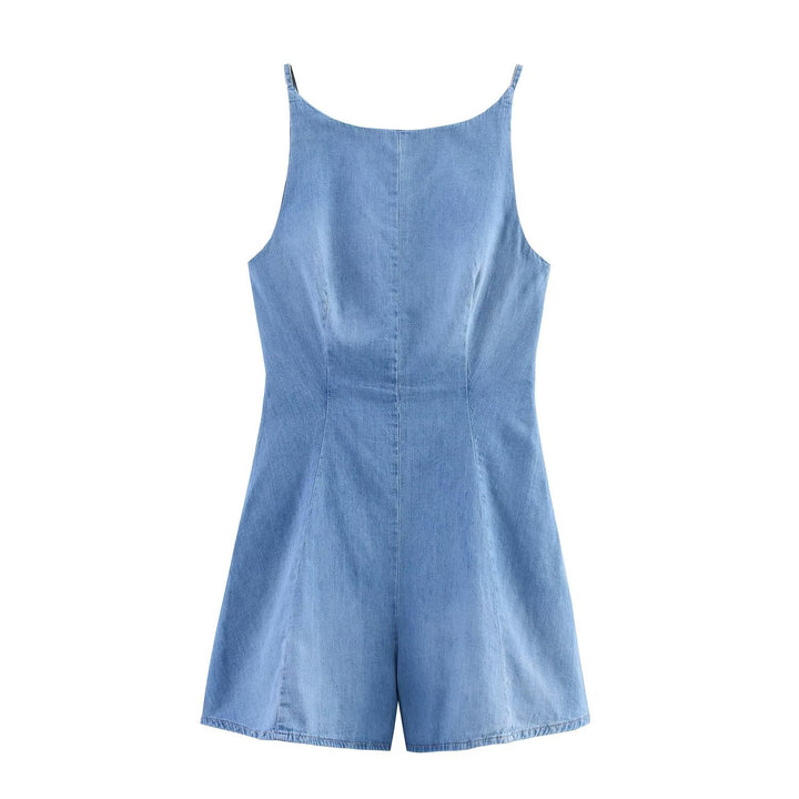 Dame Denim Jumpsuit med smal passform og justerbare stropper Skjora