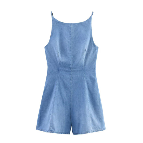 Dame Denim Jumpsuit med smal passform og justerbare stropper Skjora