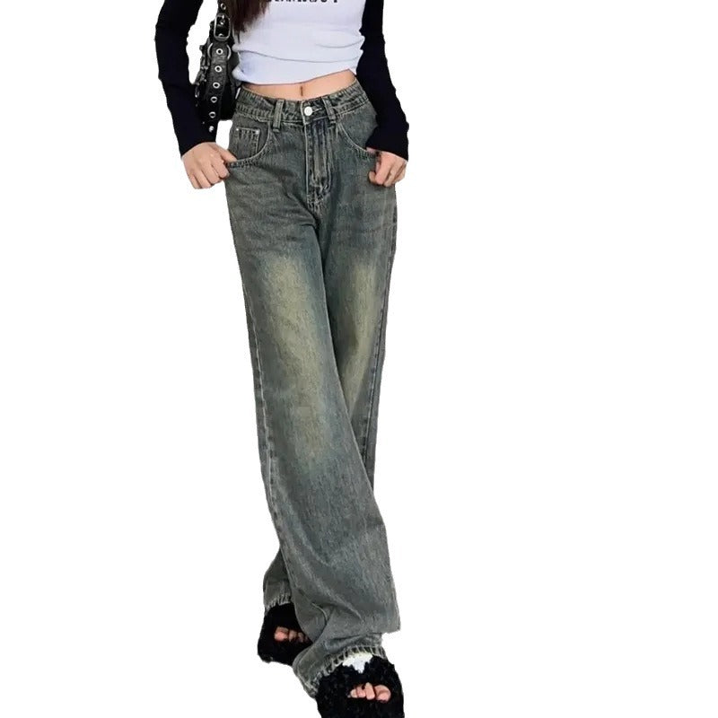 Kvinner Bred Skjær Høy-Høst Denim Jeans Skjora
