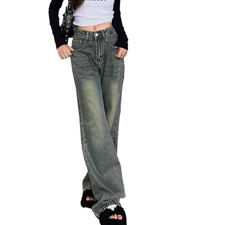 Kvinner Bred Skjær Høy-Høst Denim Jeans Skjora