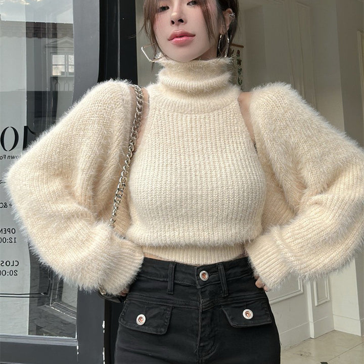 Damer Stilfull Turtleneck Genser med Puff Ermer Skjora