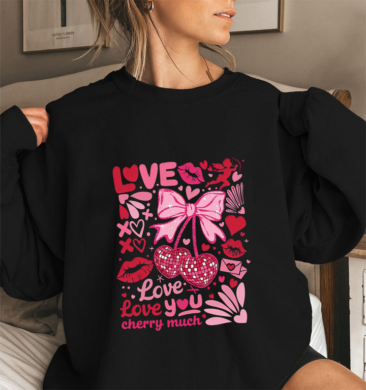 Dame sweatshirt med voluminøse ermer og lekent kirsebærmotif Skjora