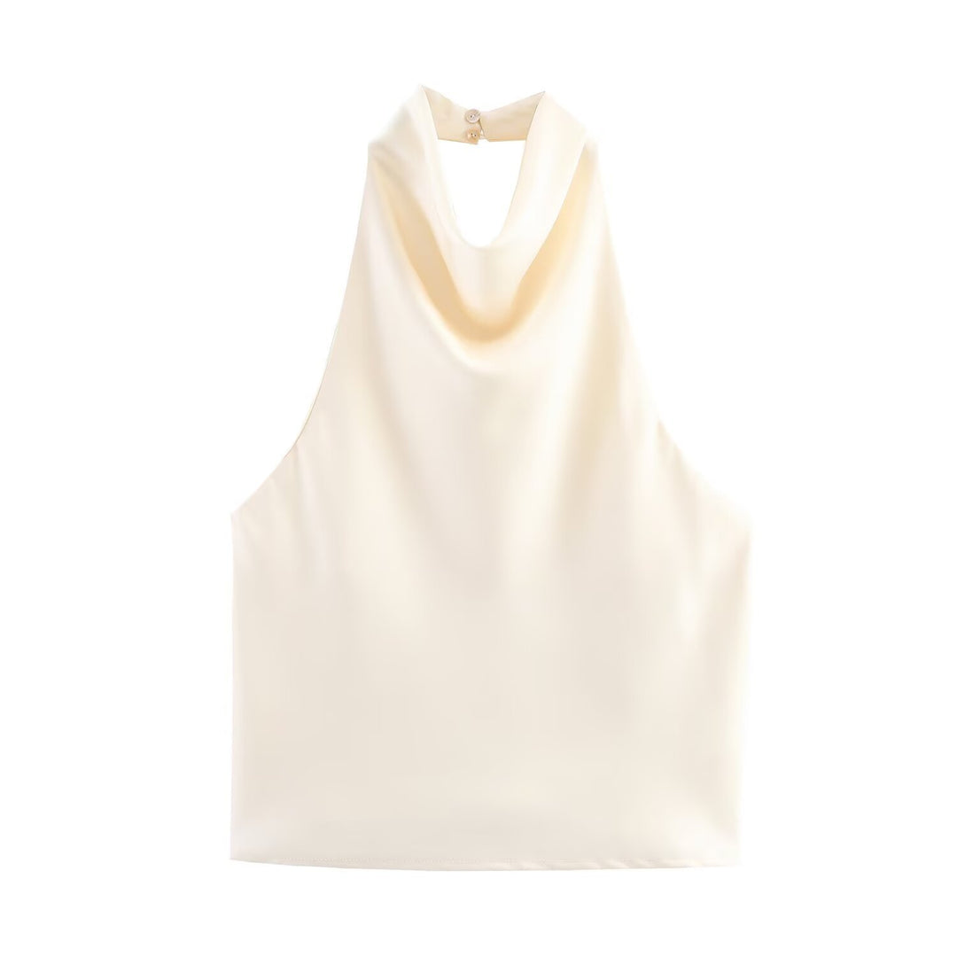 Dame elegant halterneck topp med flytende snitt og dekorative detaljer Skjora