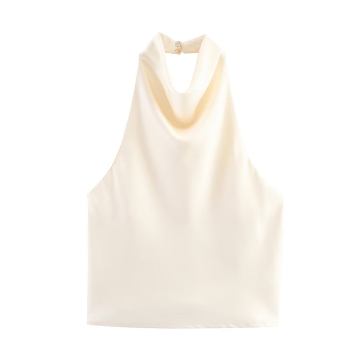 Dame elegant halterneck topp med flytende snitt og dekorative detaljer Skjora