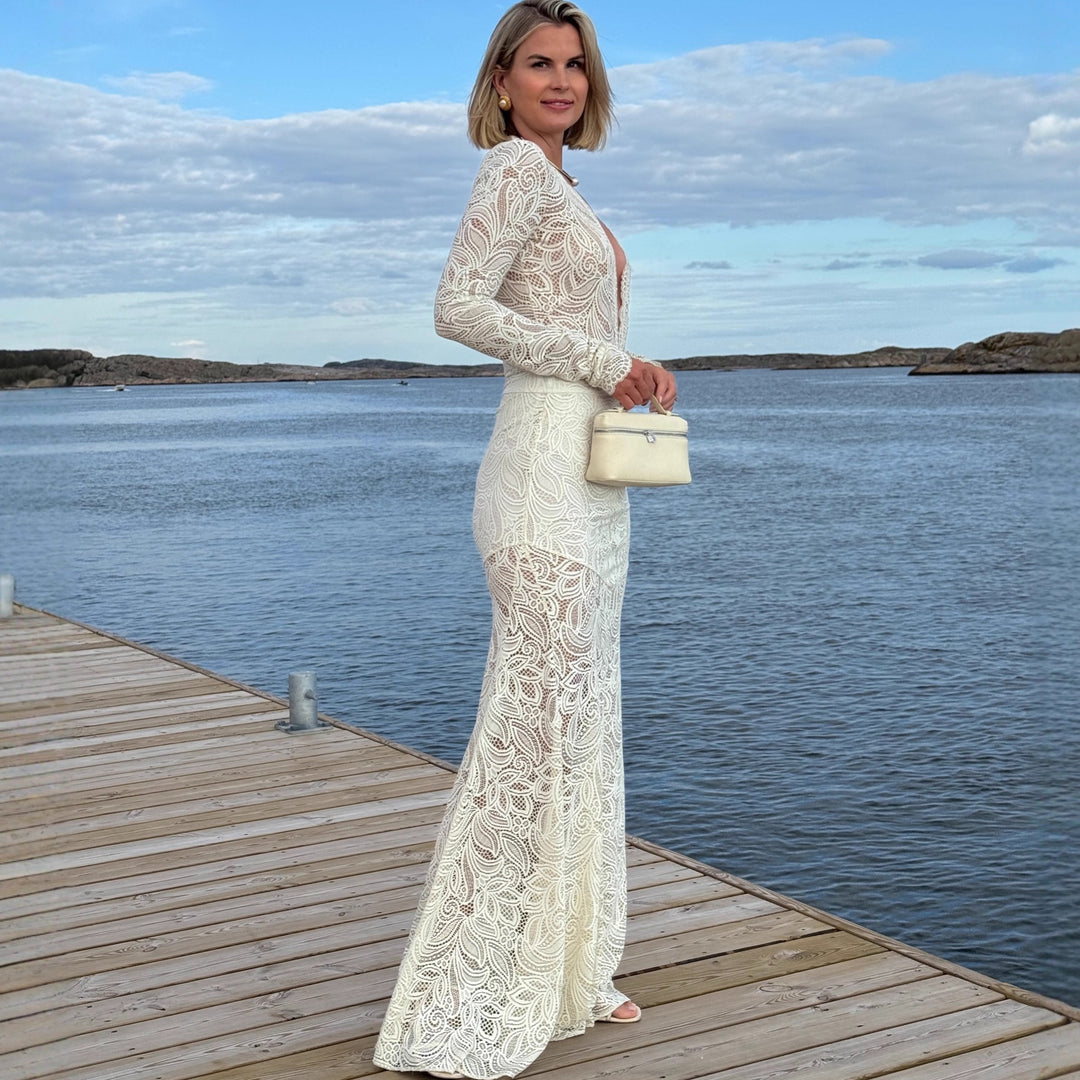 Dame blonde skjørt med høy midje og floral broderi Skjora