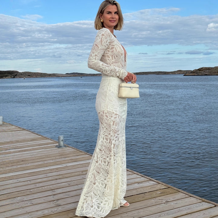 Dame blonde skjørt med høy midje og floral broderi Skjora