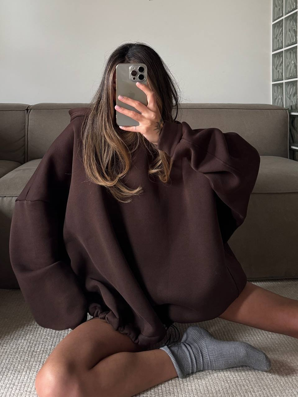 Kvinne Oversized Hettegenser med Gammeldags Snitt Skjora