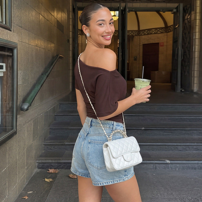 Dame off shoulder topp med snøring Skjora