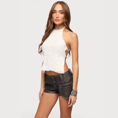 Damer Elegant skulderdesign topp med plissert detaljer og side cut-outs Skjora