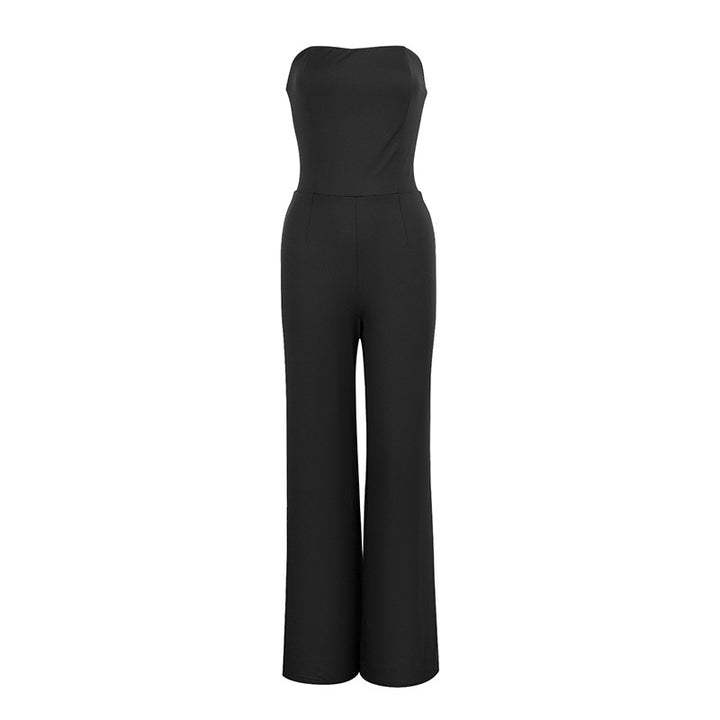 Damer figurvennlig jumpsuit med elegant bandeau-utrigning og vid bense