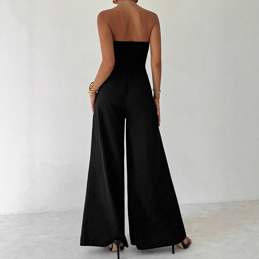 Dame Elegant jumpsuit med asymmetrisk utskjæring og dekorative knapper Skjora