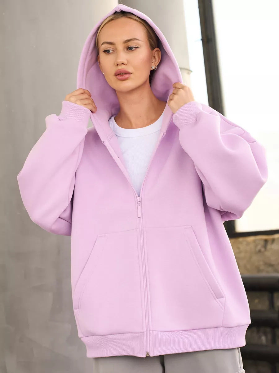 Dame Oversized Hettejakke med Glidelås og Store Lommer Skjora
