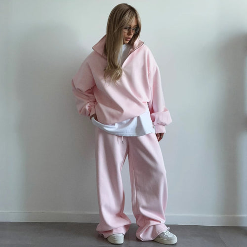 Damer casual fleece topp og komfortabel joggebukse sett Skjora