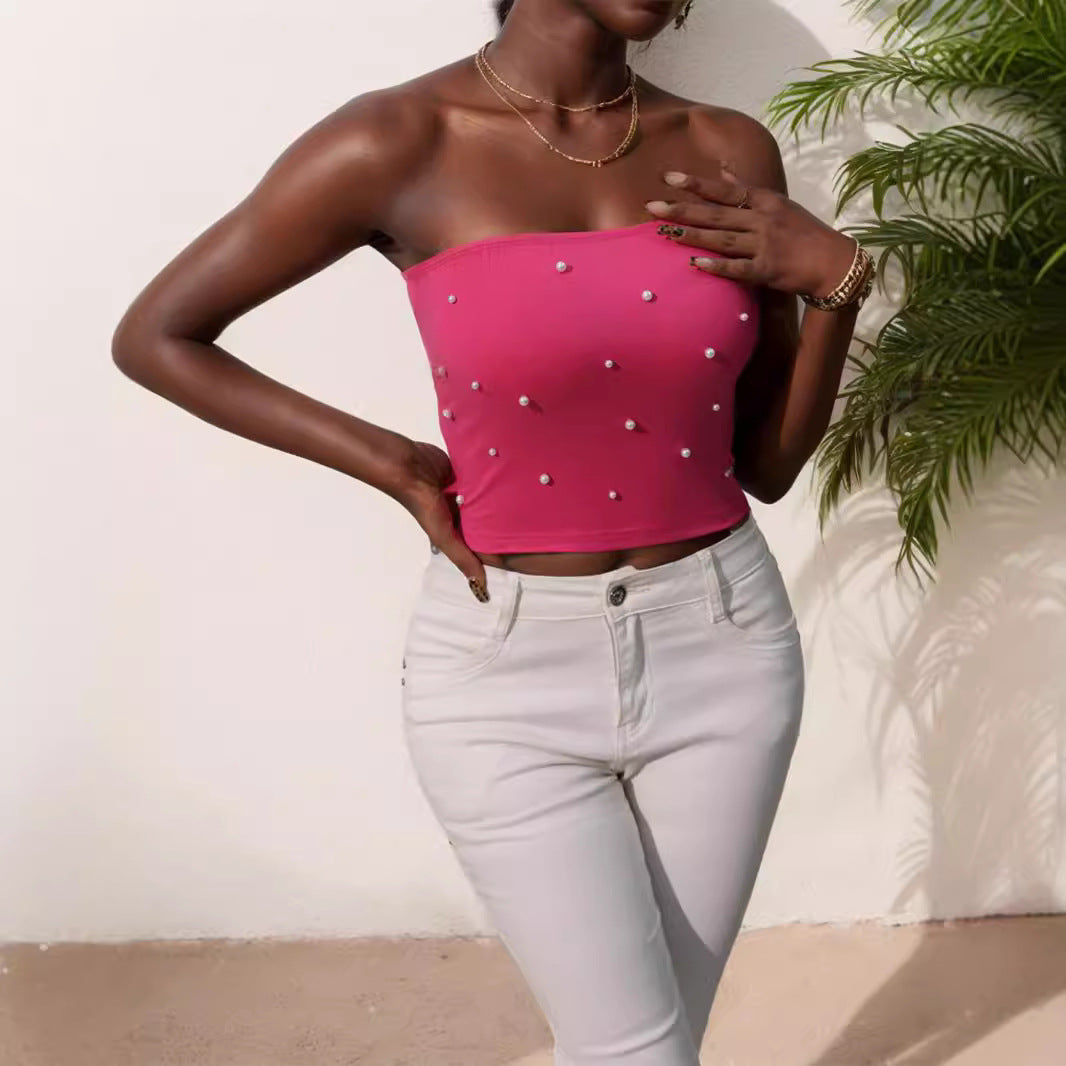 Dame Bandeau-Top med elegante perleapplikasjoner Skjora