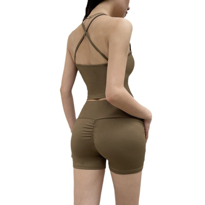 Dame Sporty Crop-Top og Shorts-sett med justerbar midje Skjora