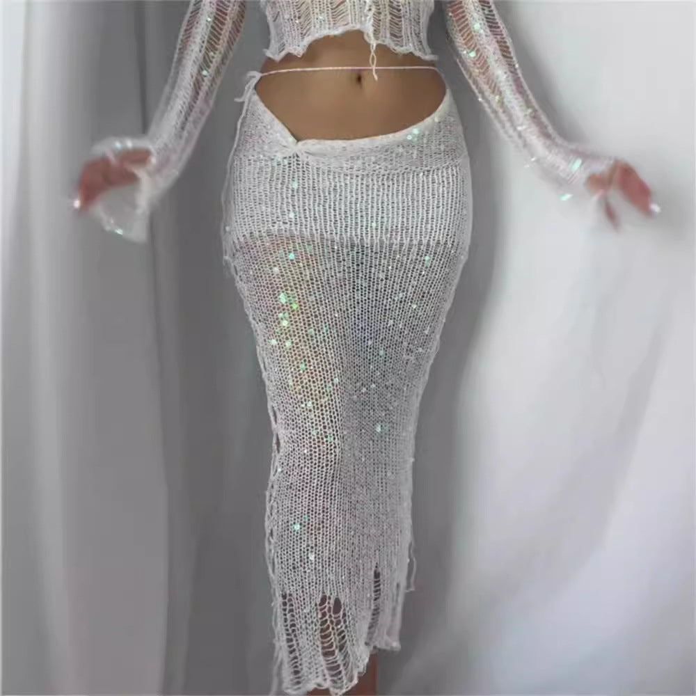 Damer Glitrende Netting Bukser med Glitrende Pailletter og Elegant Design