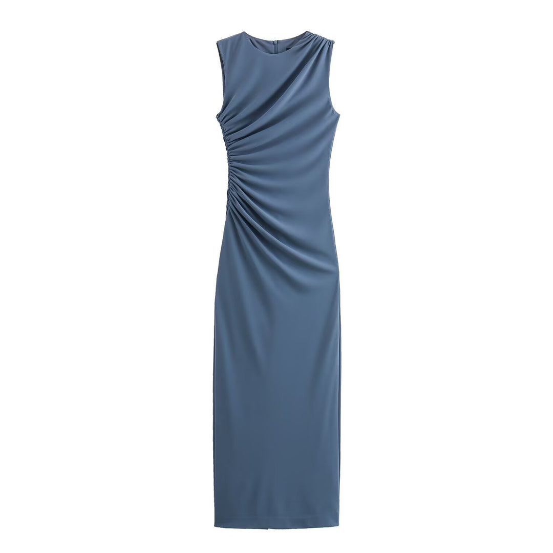 Dame elegant maxikjole med raffinerte draperinger Skjora