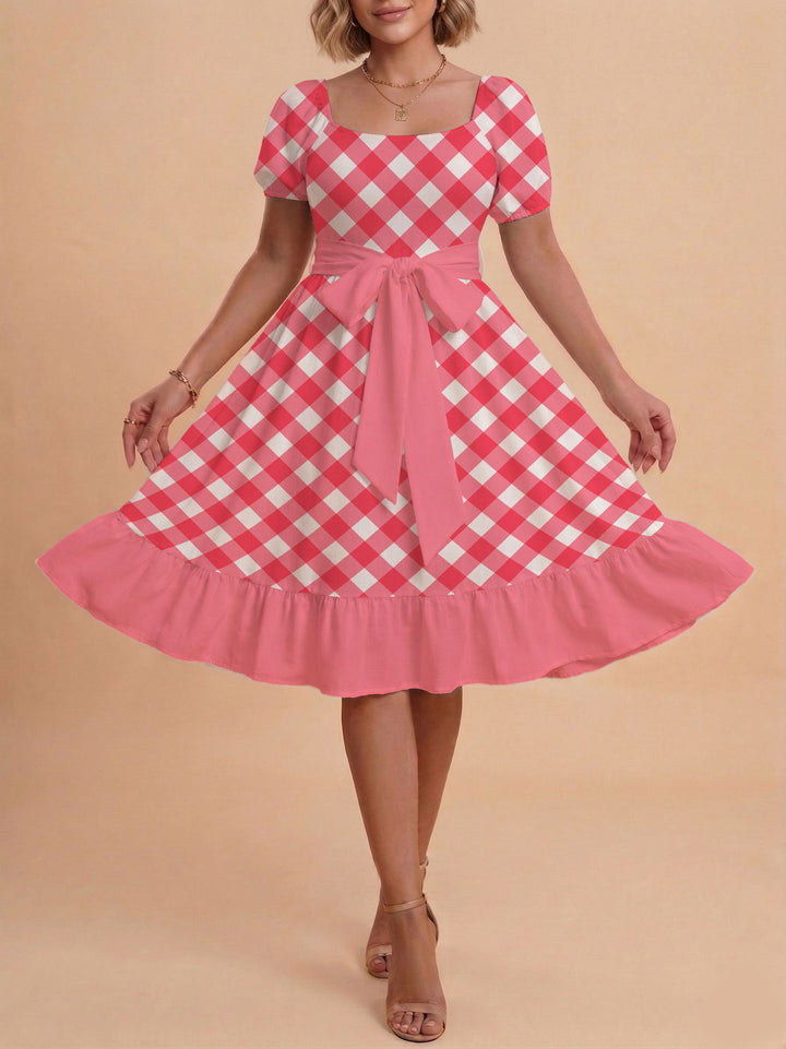 Damen Midikleid mit verspieltem Druck und tailliertem Schnitt Skjora