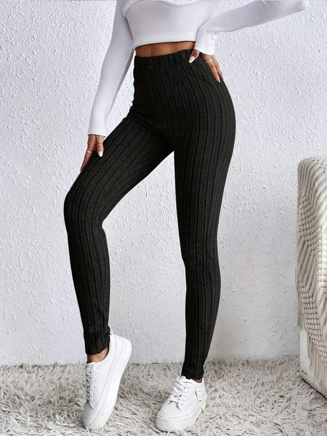 Kvinnenes høy midje ribbestrikkede leggings Skjora