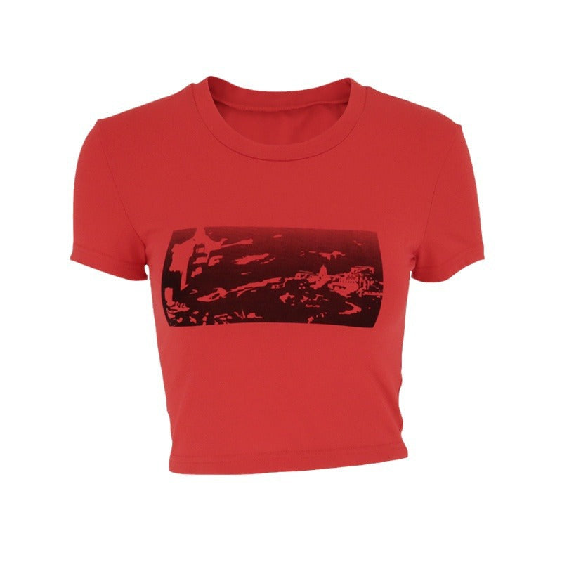 Dame moteriktig cropped T-skjorte med grafisk print Skjora