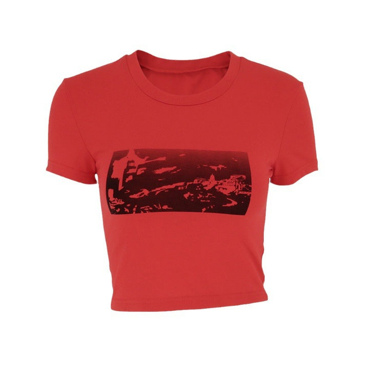 Dame moteriktig cropped T-skjorte med grafisk print Skjora