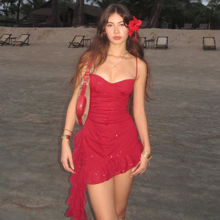 Damer Glamorous Bustier-kjole med glitrende dekorasjoner og asymmetrisk kant Skjora