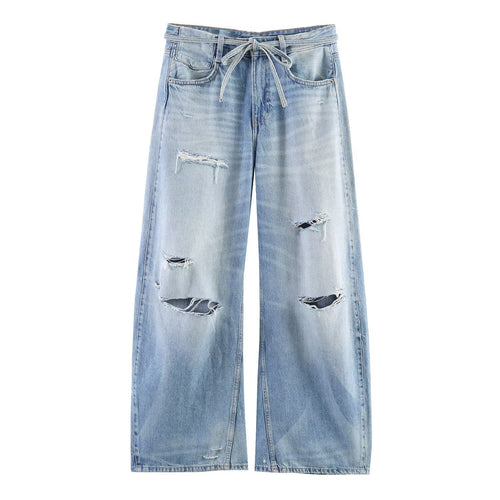 Dame brede jeans i destroyed-look med justerbar midje Skjora