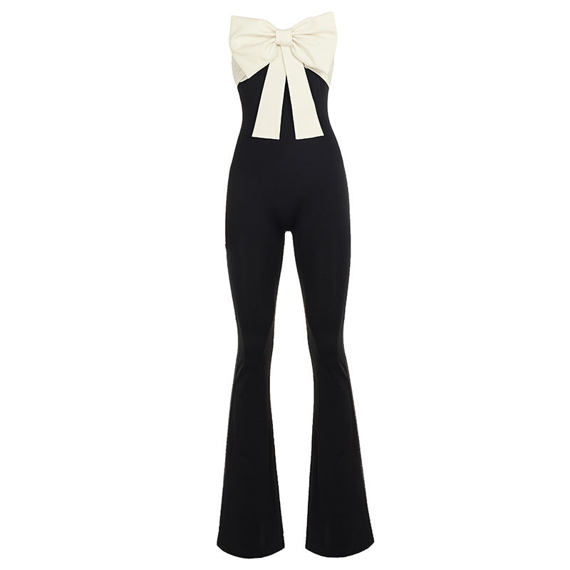 Damer elegant jumpsuit med sløyfedetaljer og vide ben Skjora