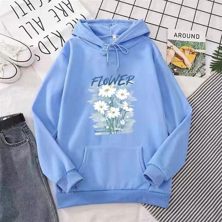 Dame hettegenser med blomster grafisk trykk Skjora
