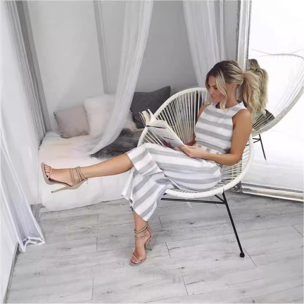 Dame jumpsuit med elegante striper og innsvingt snitt Skjora