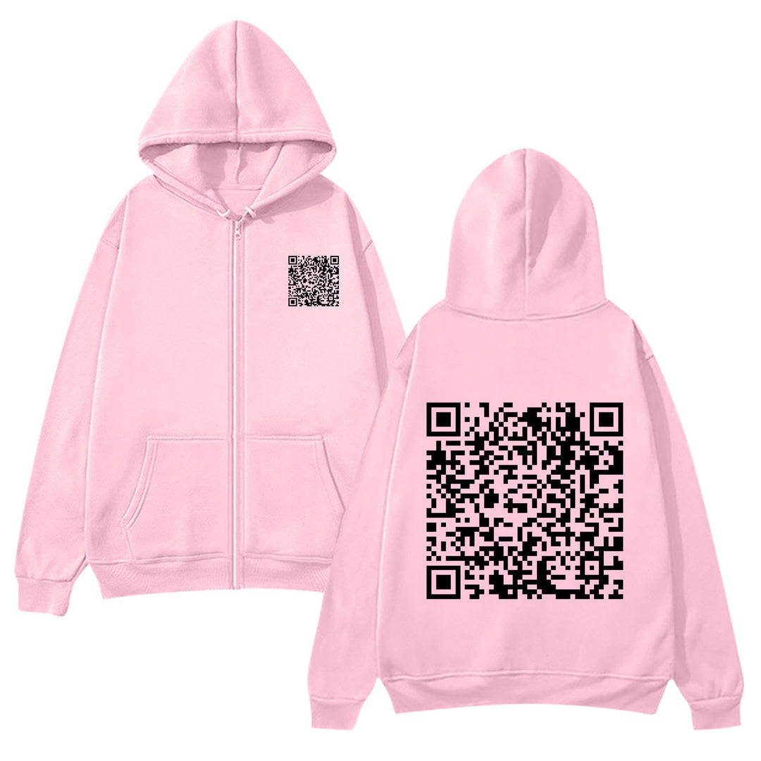 Damegen hettejakke med QR-kode design og myk fleece Skjora