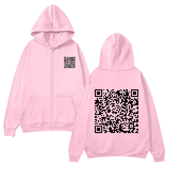 Damegen hettejakke med QR-kode design og myk fleece Skjora