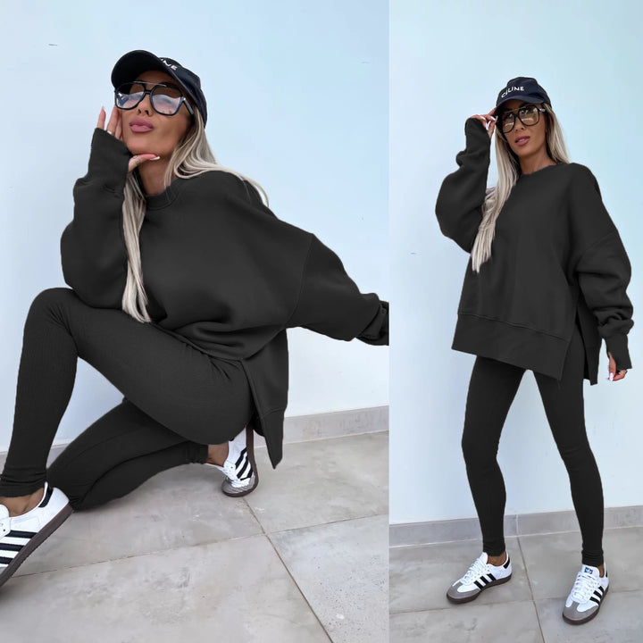 Kvinners casual sports lounge wear sett med løs genser og figurnær leggings Skjora