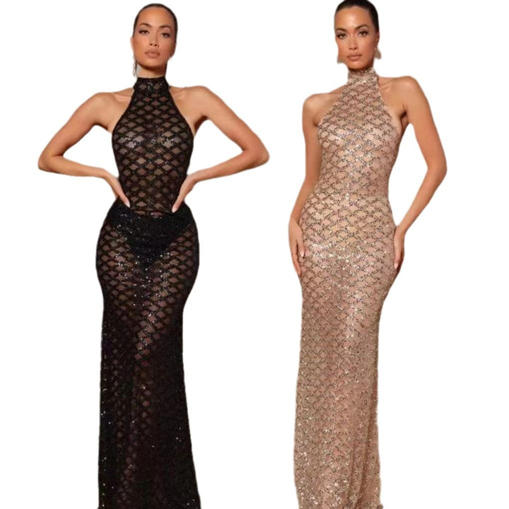 Kvinnenes elegante kveldsdrakt i bodycon-stil med glitrende paljetter