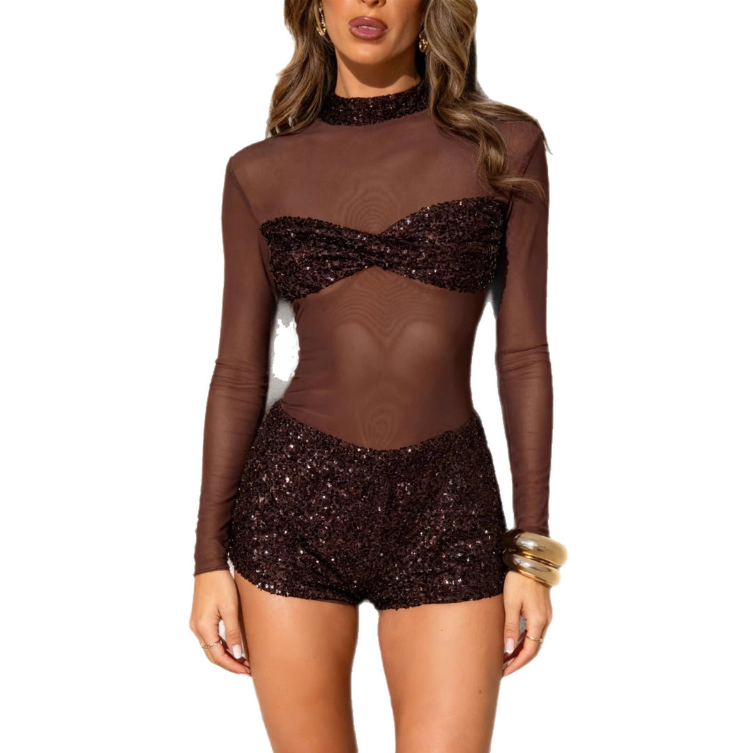 Kvinnes glitrende jumpsuit med lange ermer Skjora