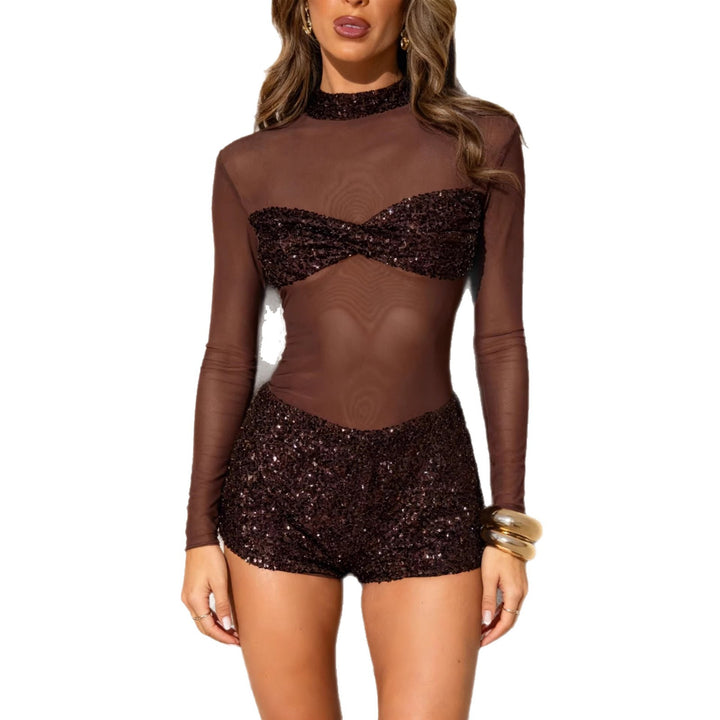 Kvinnes glitrende jumpsuit med lange ermer Skjora