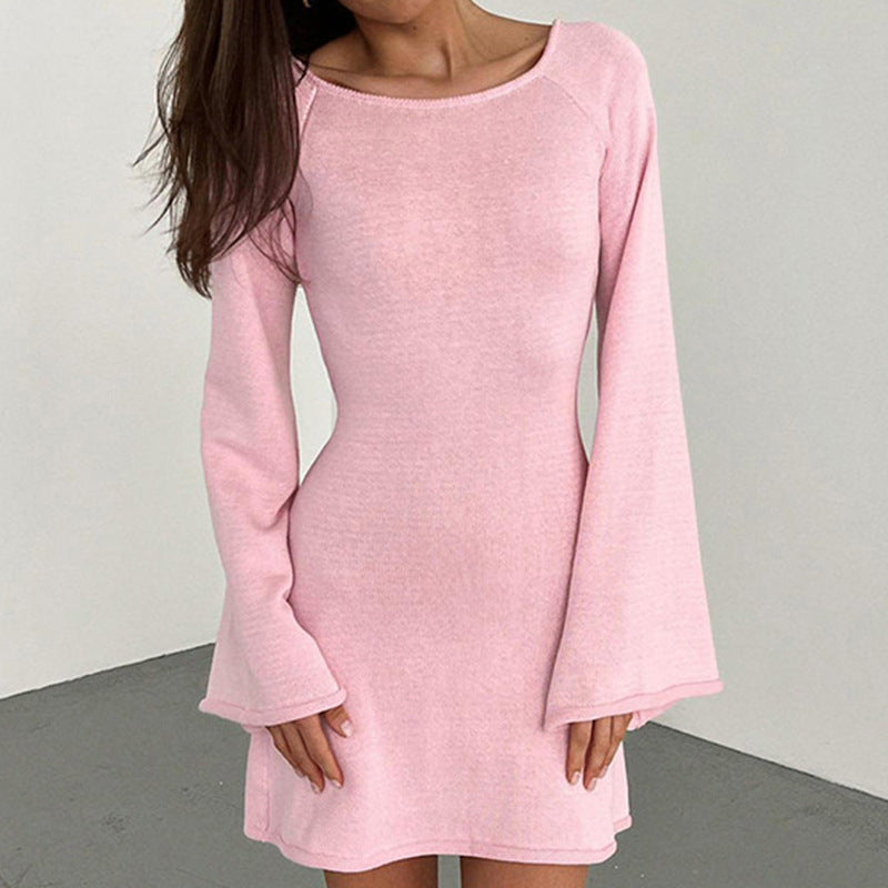 Damen lässiges Strickkleid mit weiten Ärmeln und Rundhalsausschnitt Skjora