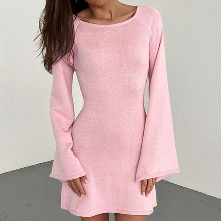 Damen lässiges Strickkleid mit weiten Ärmeln und Rundhalsausschnitt Skjora